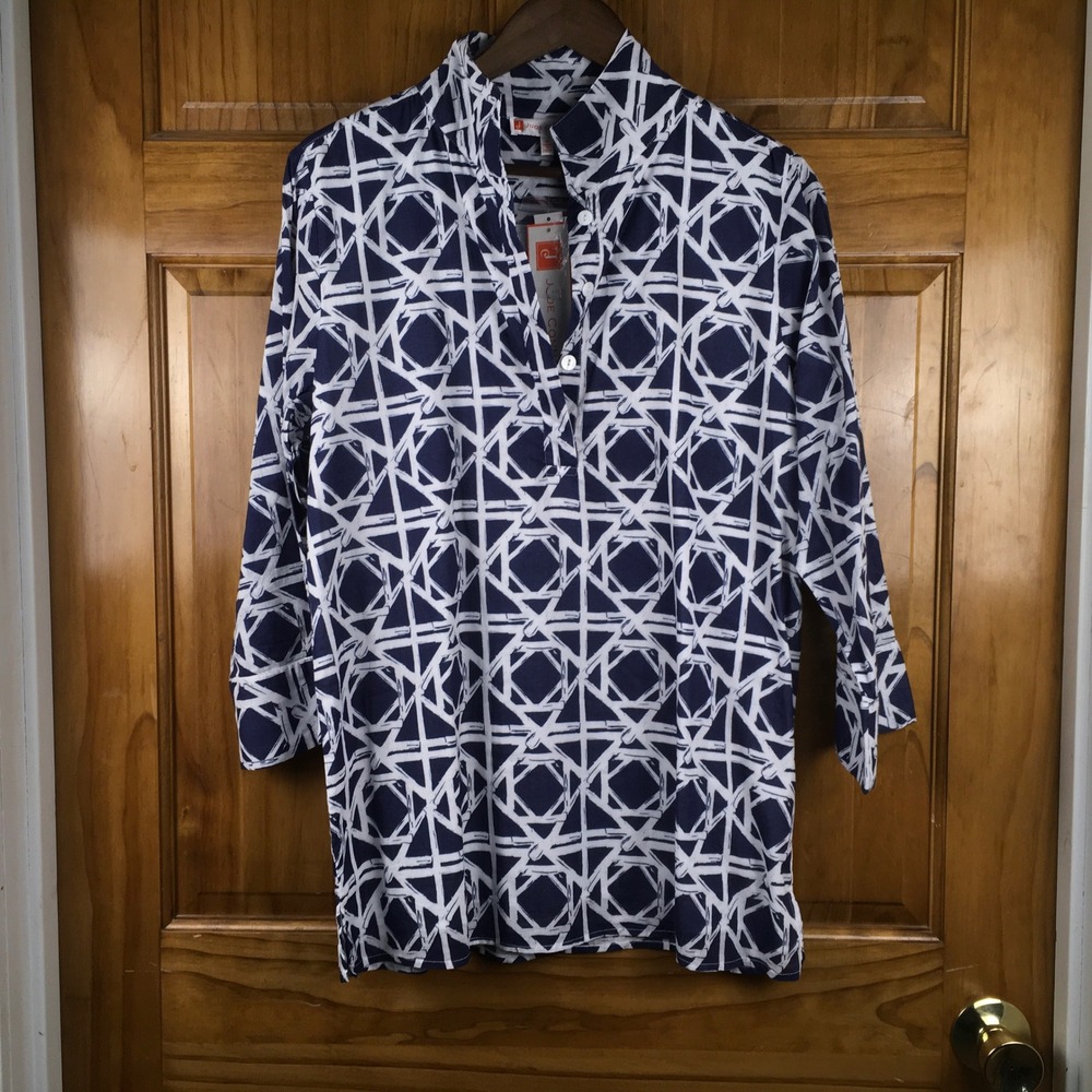 Jude Connally Womens Med Navy White Geometric Tunic Top NWT Coastal Hamptons